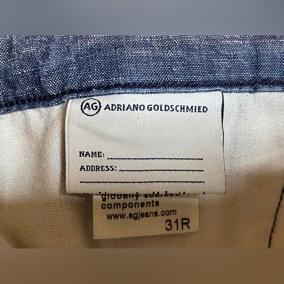 👖 Ag ADRIANO GOLDSCHMIED THE TRISTAN TROUSERS CHAMBRAY HEMP BLEND SZ 31R - Picture 6 of 7